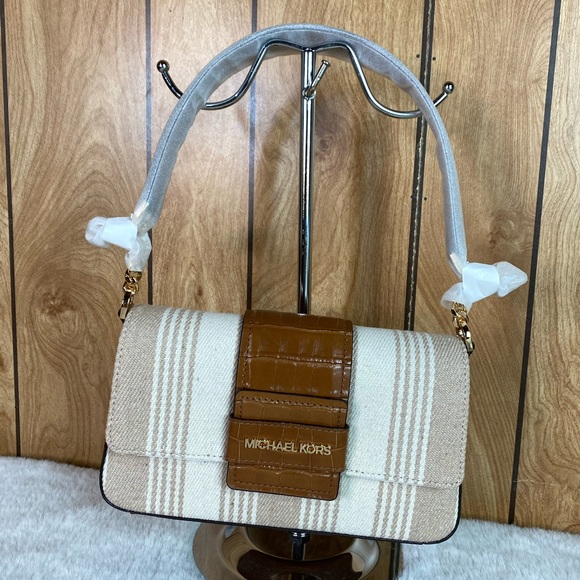 michael kors medium striped canvass shoulder bag - Picture 2 of 6